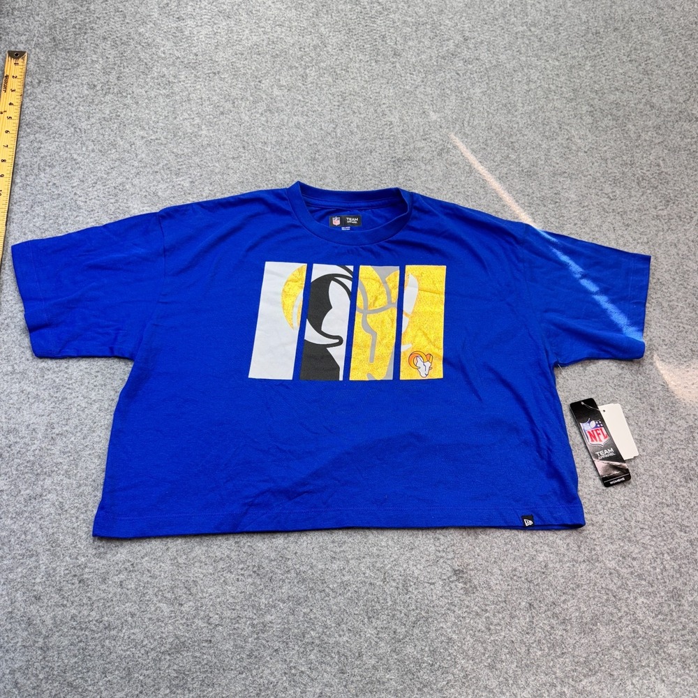 New Era Men's Crop Top T-Shirt LA Rams Graphic Royal Blue Cotton L Relaxed NWT‎